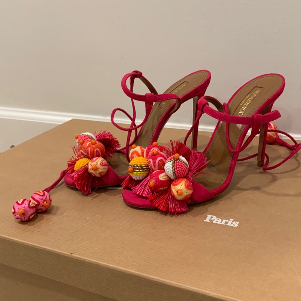 Aquazzura beaded tassel heeled Sandals 36.5